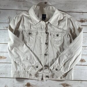Gap White Wash Denim Jacket Button‎ Front & Pockets Size Med Classic Fit